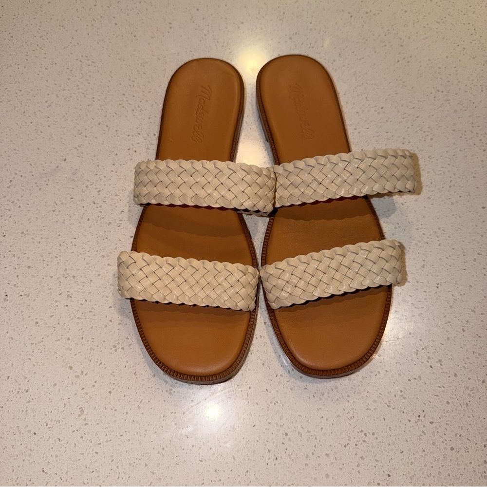 Madewell Teagan Woven Slide Sandal Cream Straw Double Strap 7.5 Coastal Summer